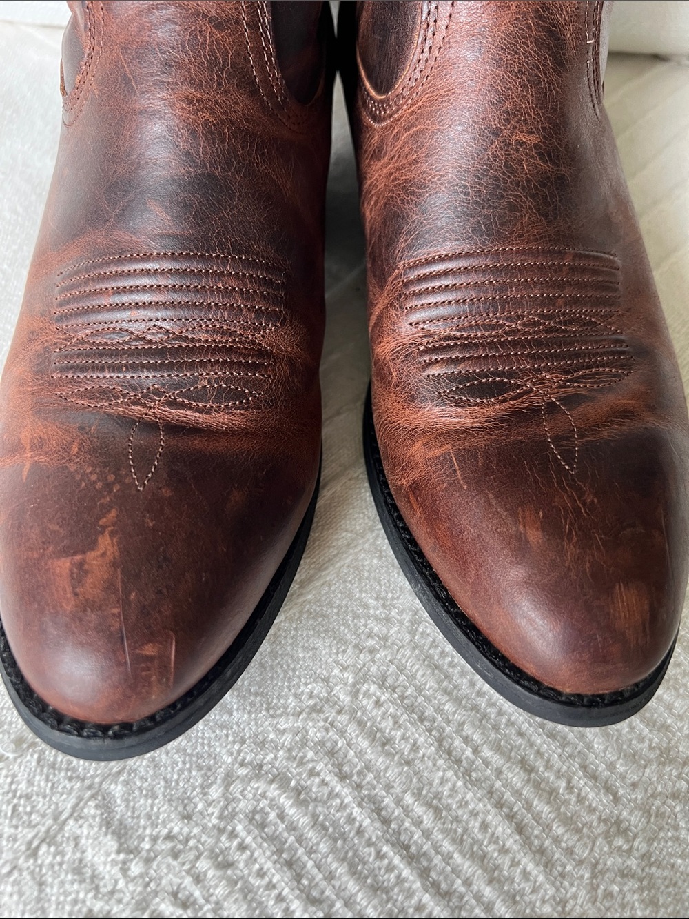Ariat Brown Leather Western Heeled Boots with Pink Stitching - Picture 11 of 12